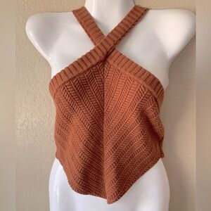 French Quarter Boho Hippie Crochet Crossover Bandana Crop Top Size S